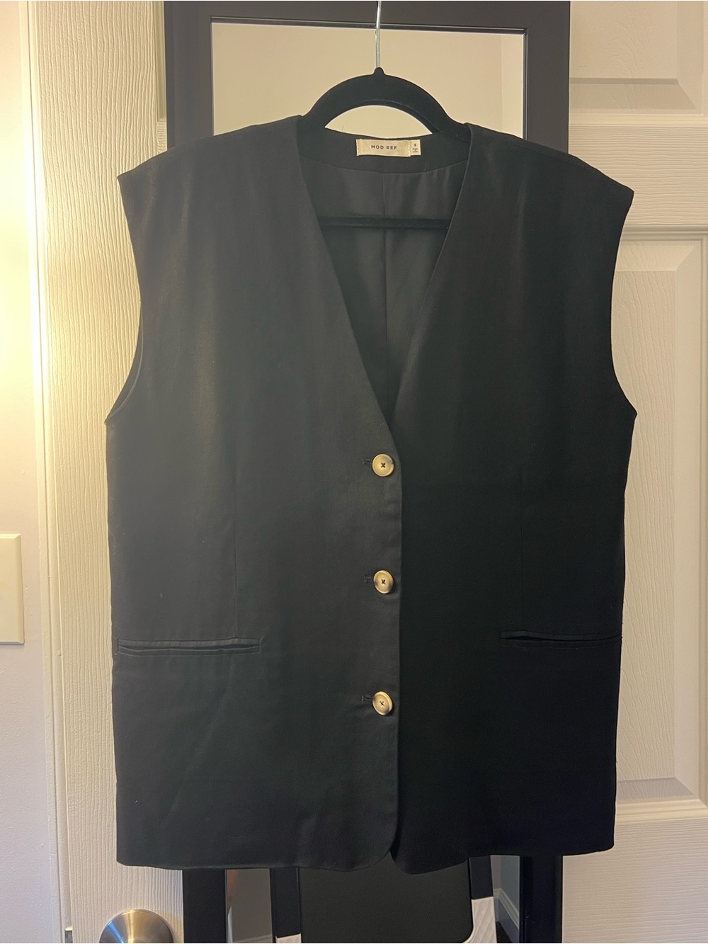 Mod Ref Sleeveless Black Button Front Vest